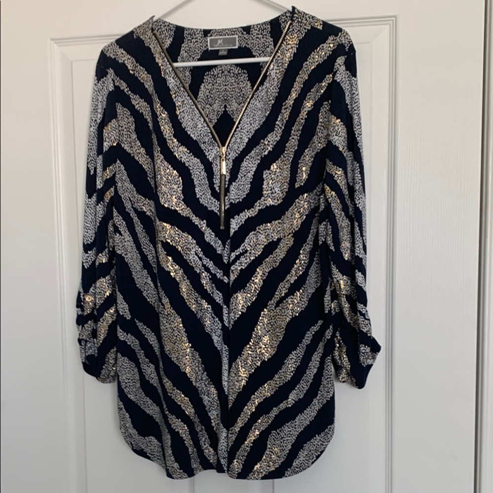 JM Collection Black and Gold Graphic 3/4 Sleeve Blouse
